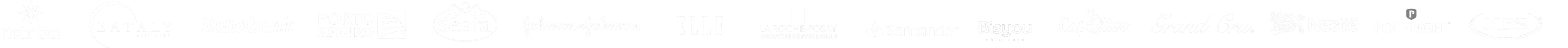 Marba, Eataly, Rabobank, Porto Seguro, Seara, Johnson & Johnson, ELLE, La Roche-Posay, Santander, Bisyou, CapOlivo, Grand Cru, Nestlé, Polenghi e JBS